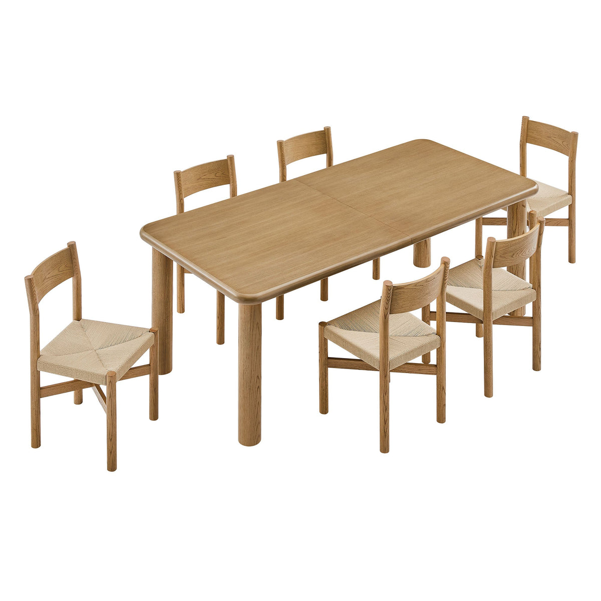 Alvia 7-Piece Oak Wood Extendable Dining Table and Chairs Set