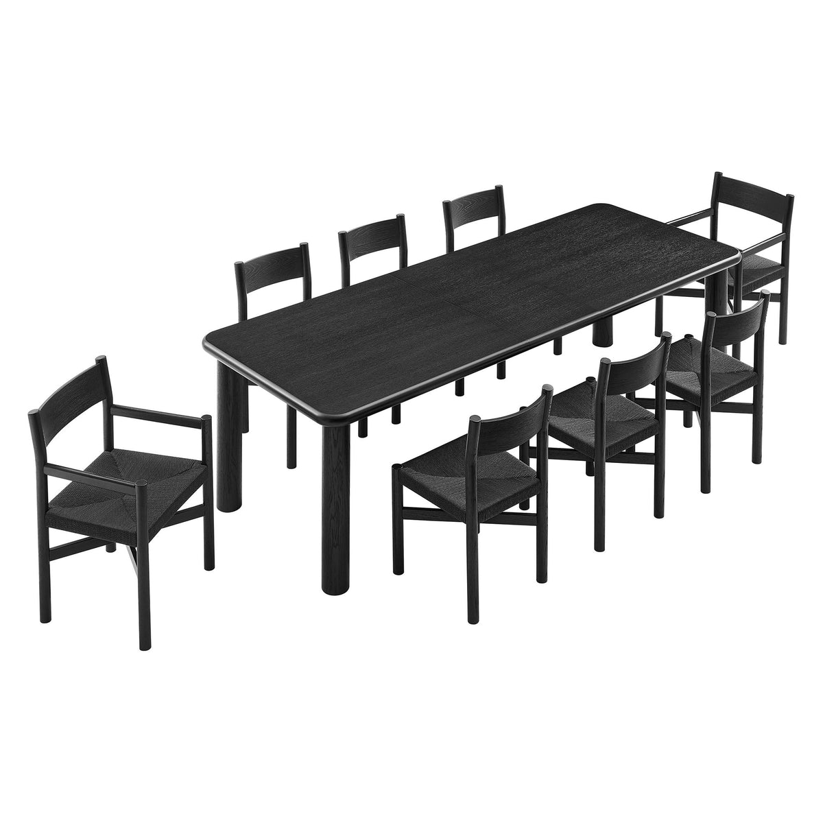 Alvia 9-Piece Oak Wood Extendable Dining Table and Chairs Set