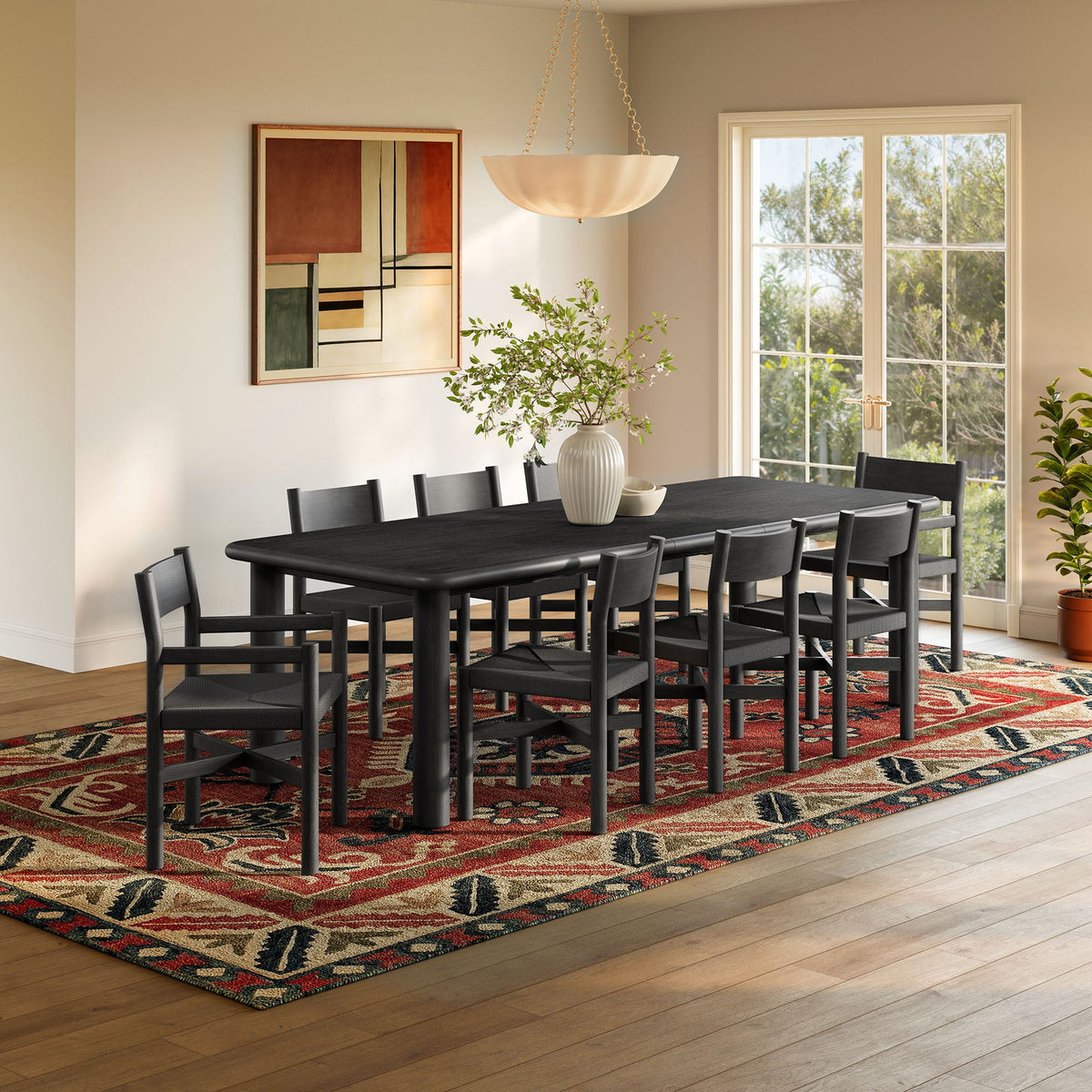 Alvia 9-Piece Oak Wood Extendable Dining Table and Chairs Set