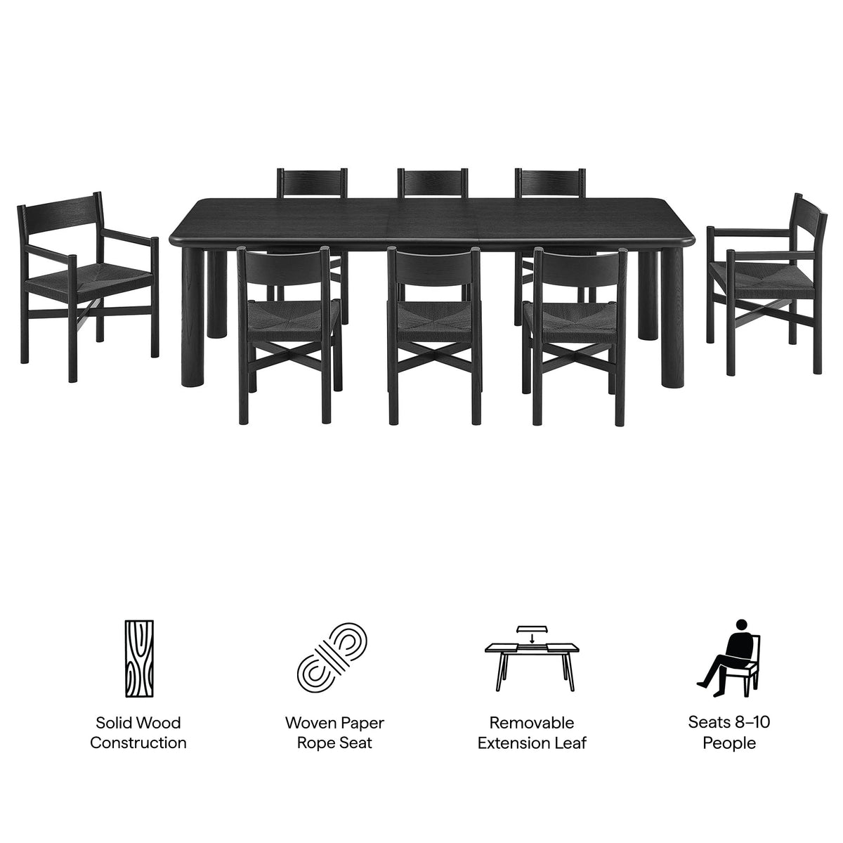 Alvia 9-Piece Oak Wood Extendable Dining Table and Chairs Set