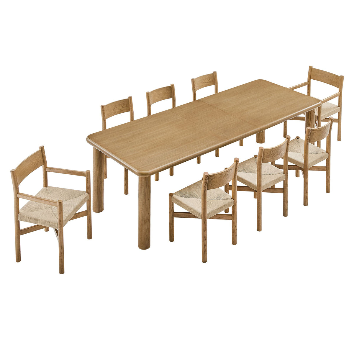 Alvia 9-Piece Oak Wood Extendable Dining Table and Chairs Set
