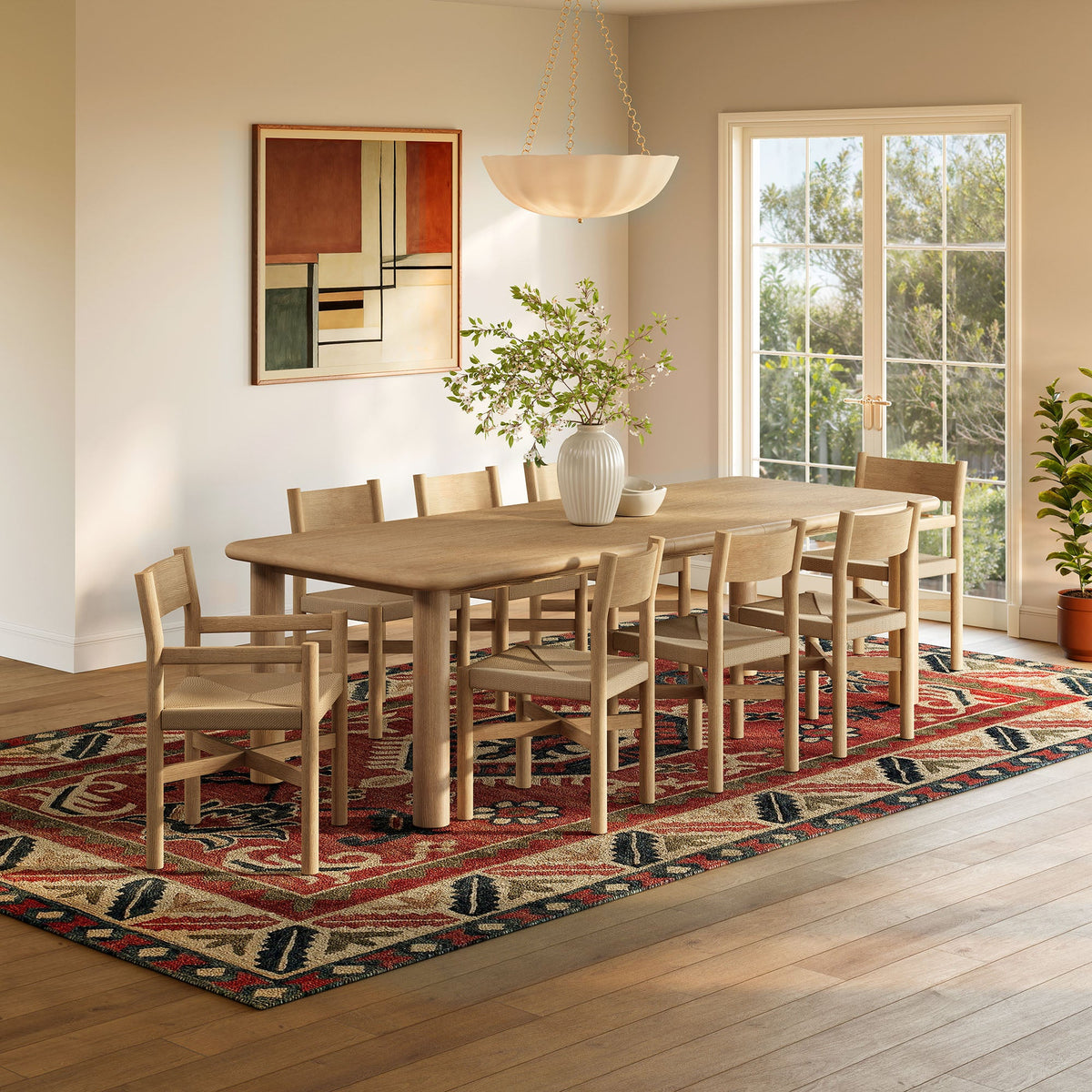 Alvia 9-Piece Oak Wood Extendable Dining Table and Chairs Set
