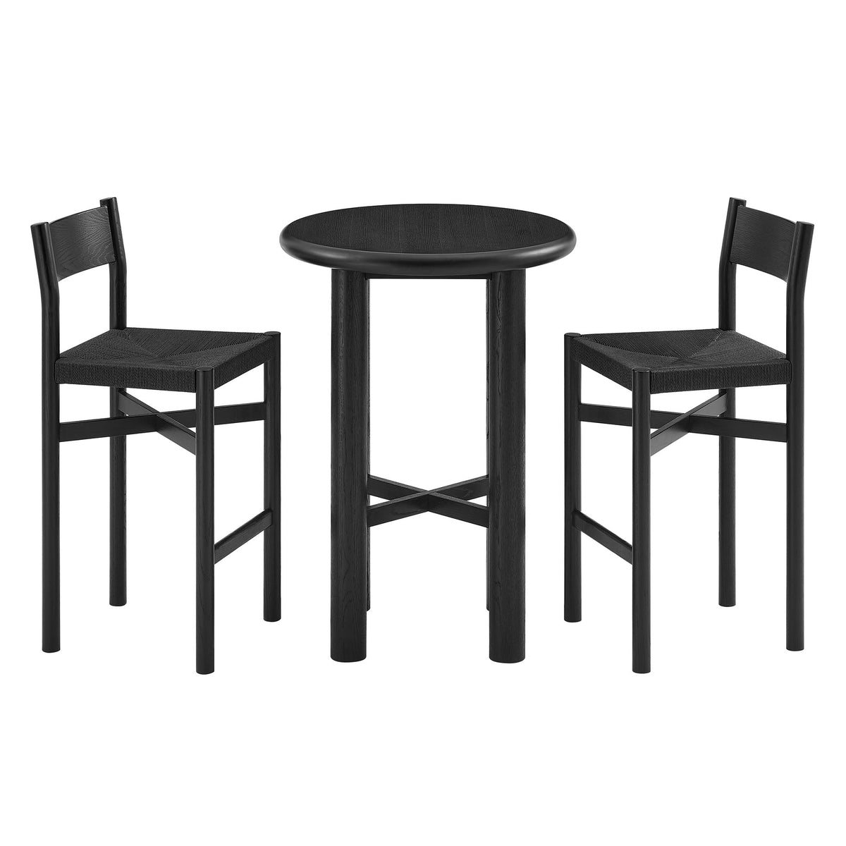 Alvia 3-Piece Round Oak Wood Bar Table With Bar Stools Set
