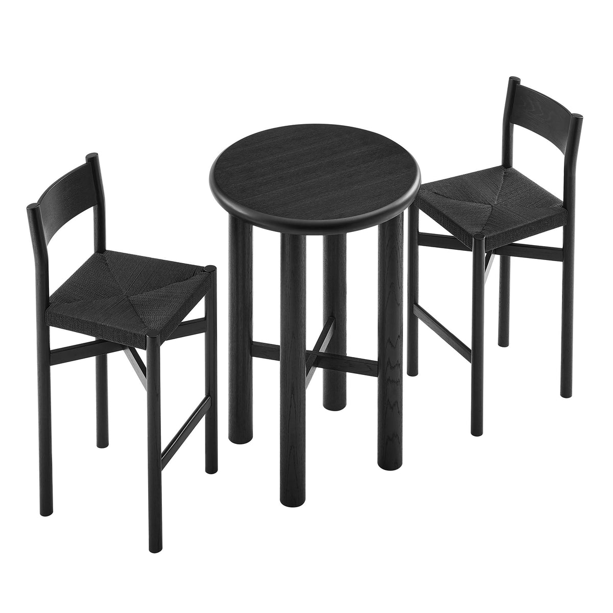 Alvia 3-Piece Round Oak Wood Bar Table With Bar Stools Set