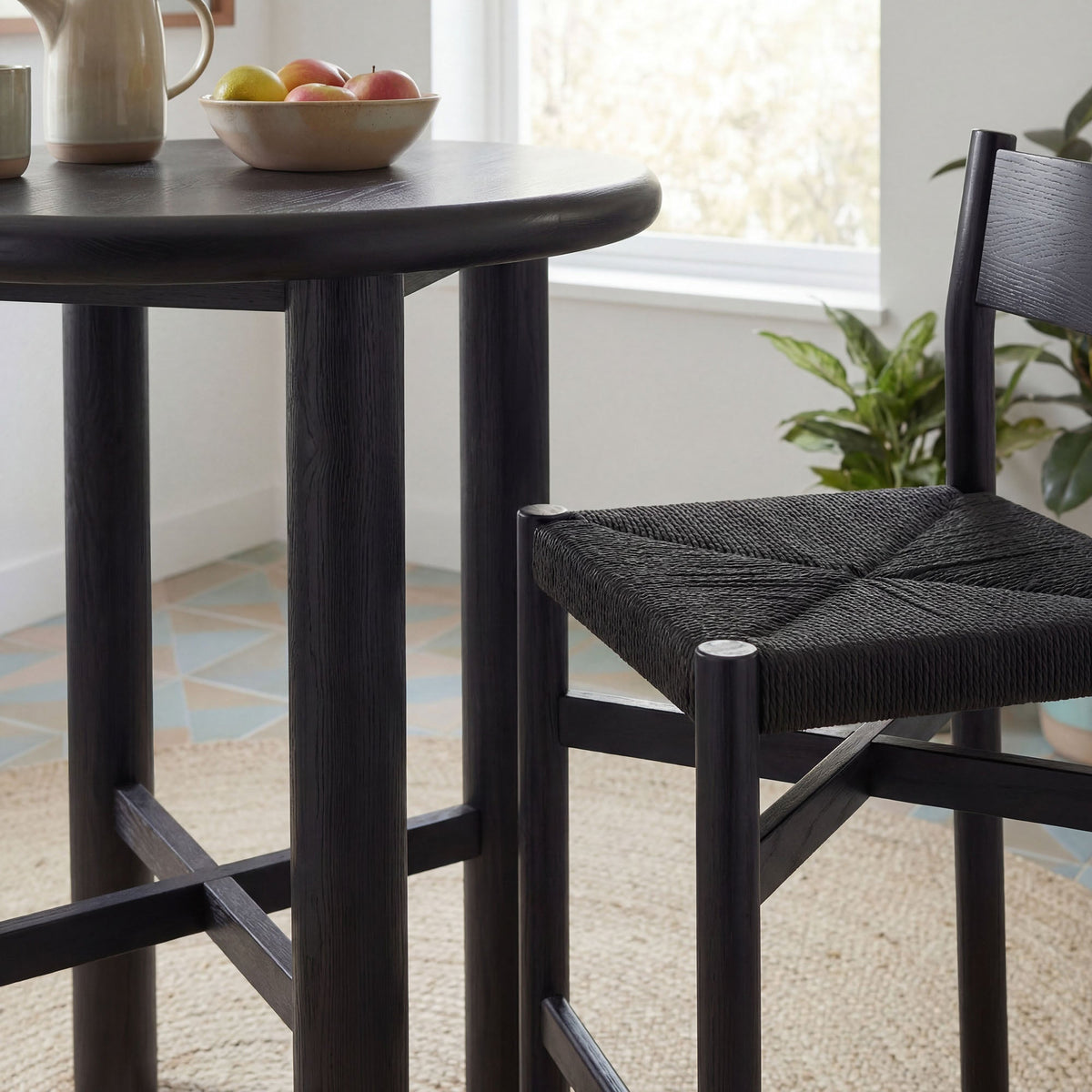 Alvia 3-Piece Round Oak Wood Bar Table With Bar Stools Set