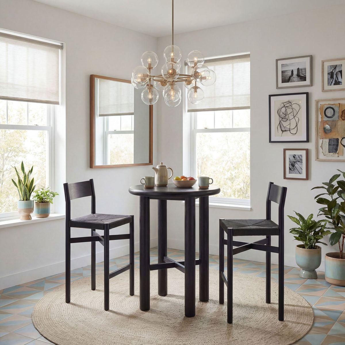 Alvia 3-Piece Round Oak Wood Bar Table With Bar Stools Set