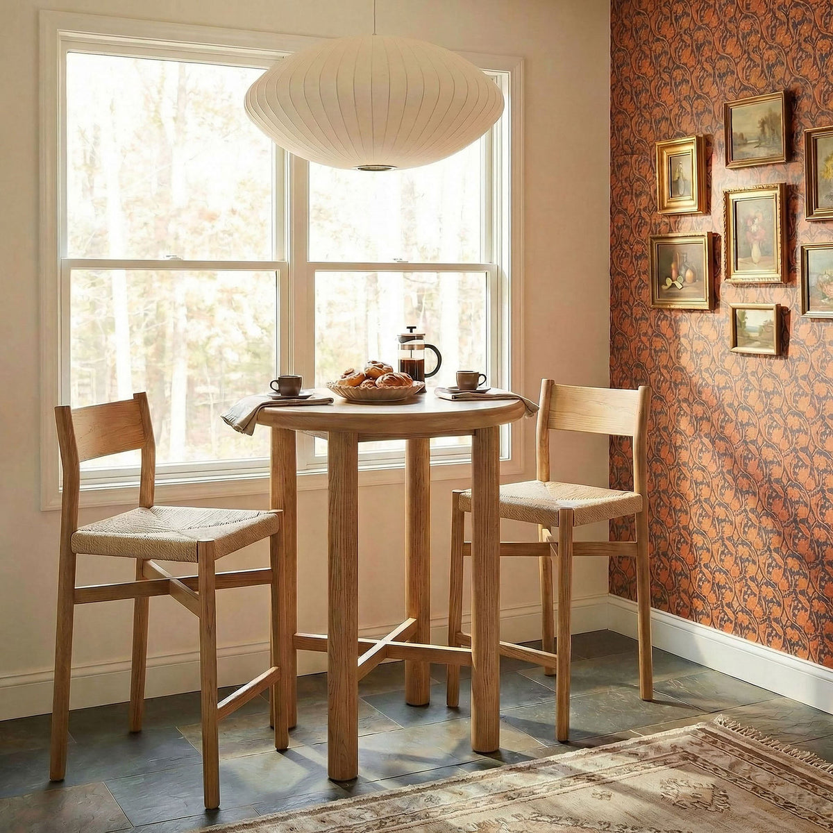 Alvia 3-Piece Round Oak Wood Bar Table With Bar Stools Set