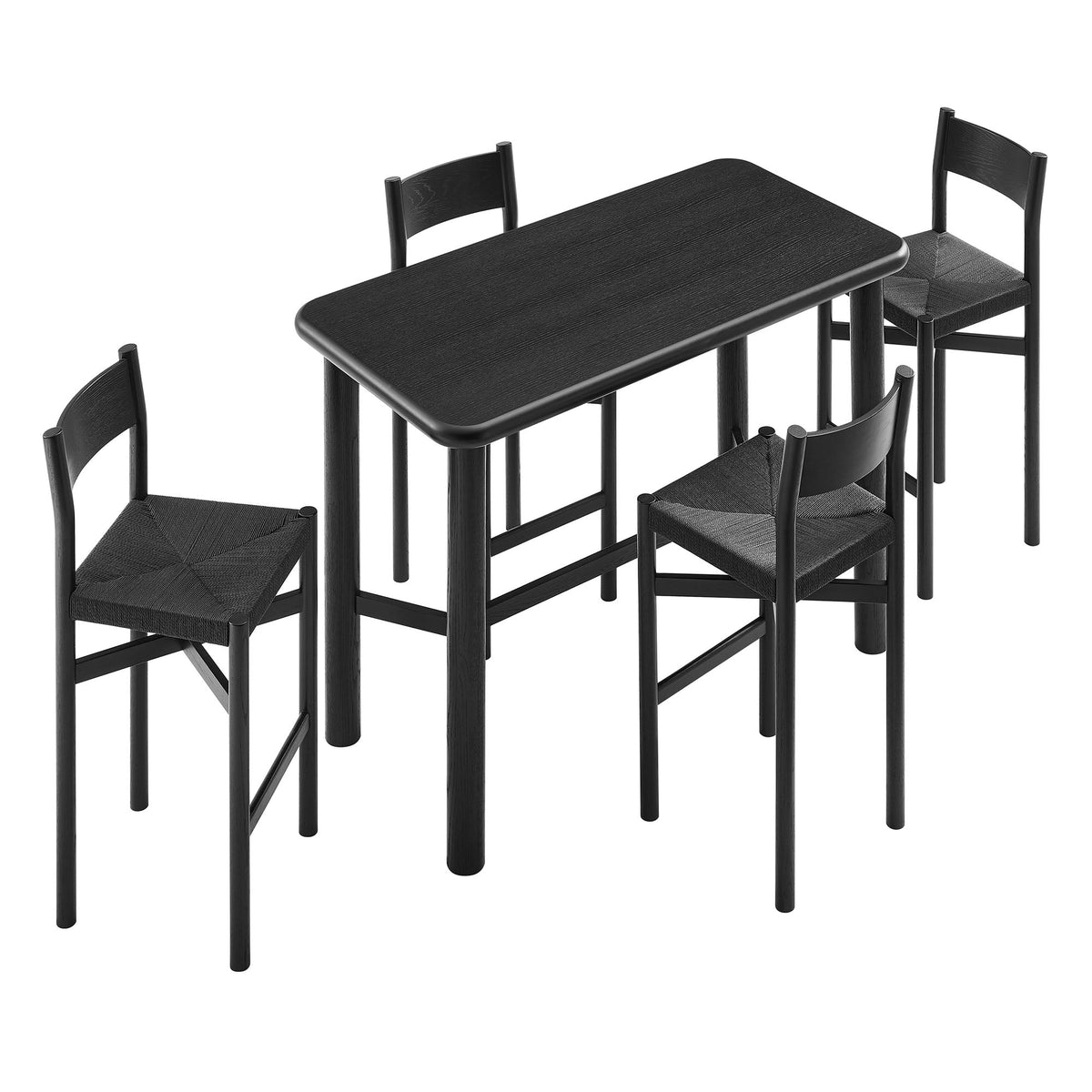 Alvia 5-Piece Rectangular Oak Wood Bar Table With Bar Stools Set