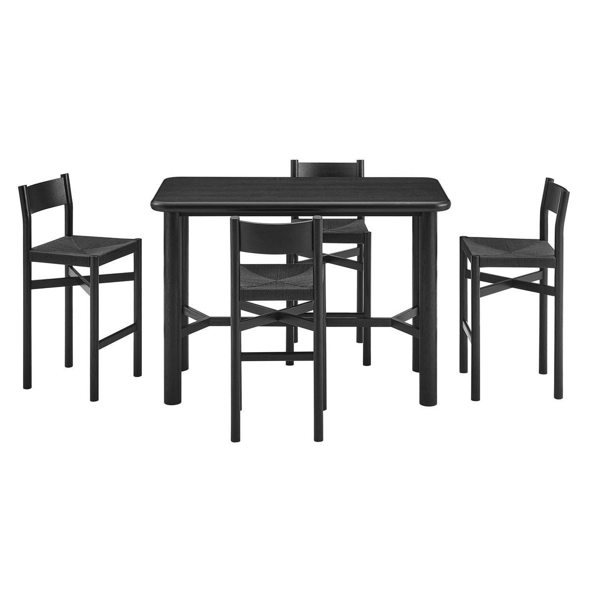 Alvia 5-Piece Rectangular Oak Wood Bar Table With Bar Stools Set