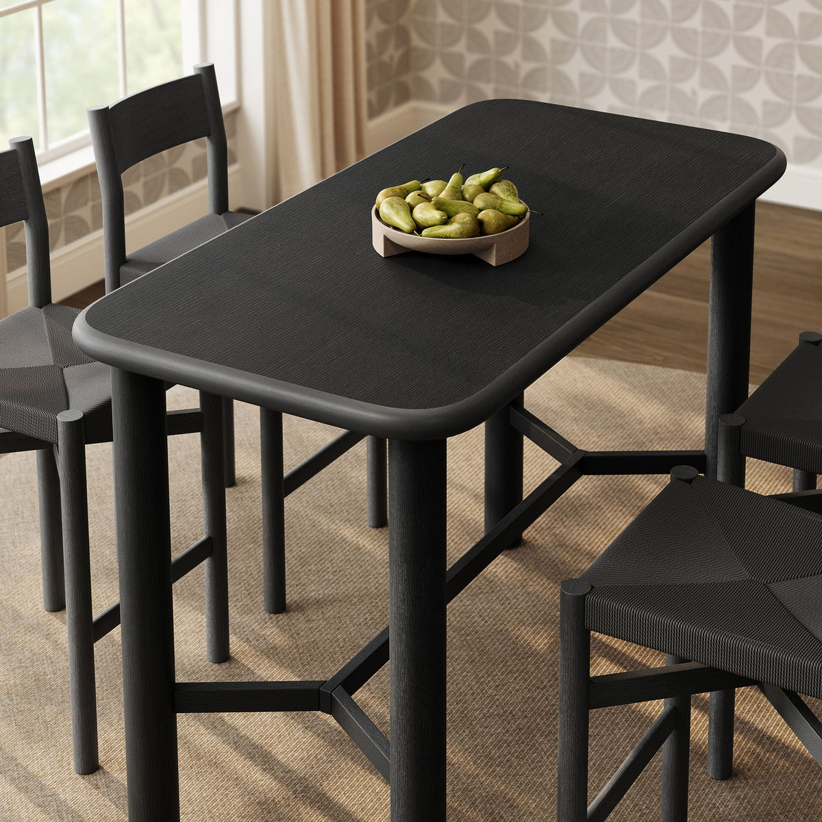 Alvia 5-Piece Rectangular Oak Wood Bar Table With Bar Stools Set