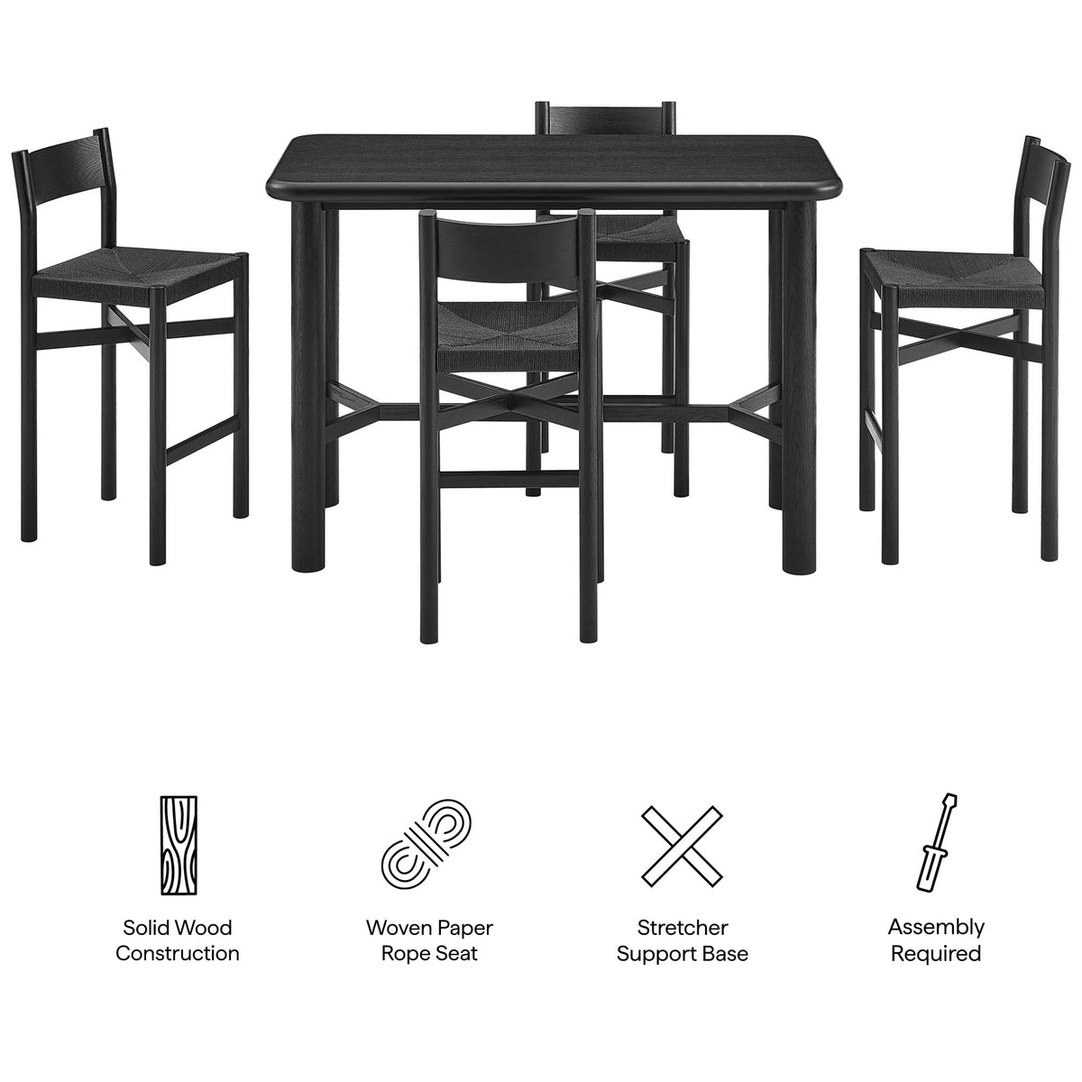 Alvia 5-Piece Rectangular Oak Wood Bar Table With Bar Stools Set