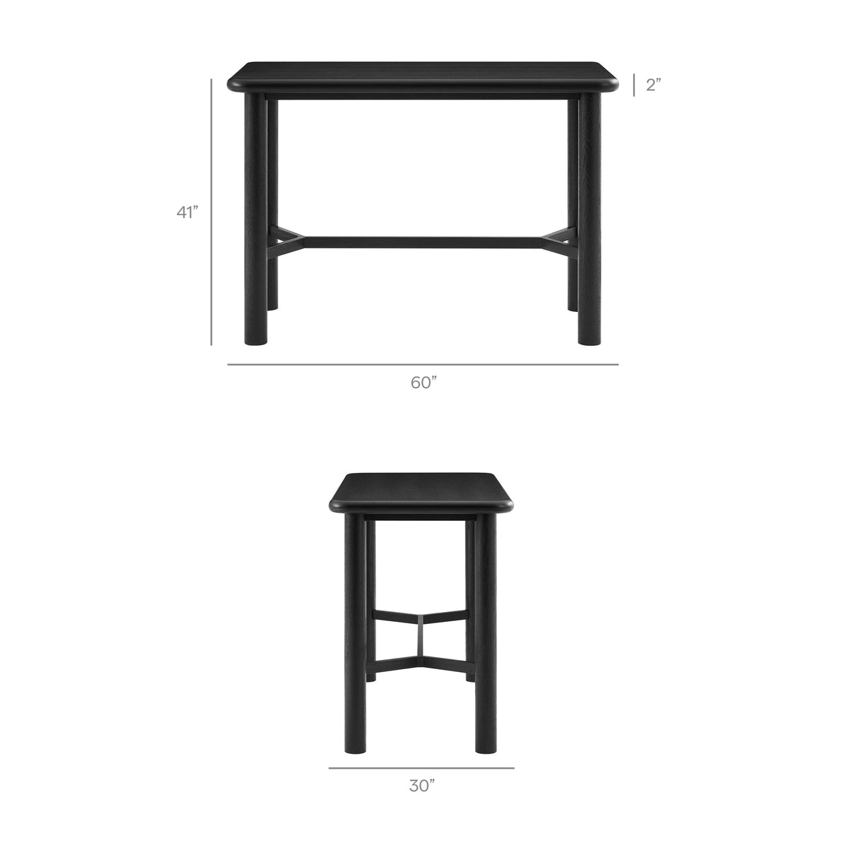 Alvia 5-Piece Rectangular Oak Wood Bar Table With Bar Stools Set