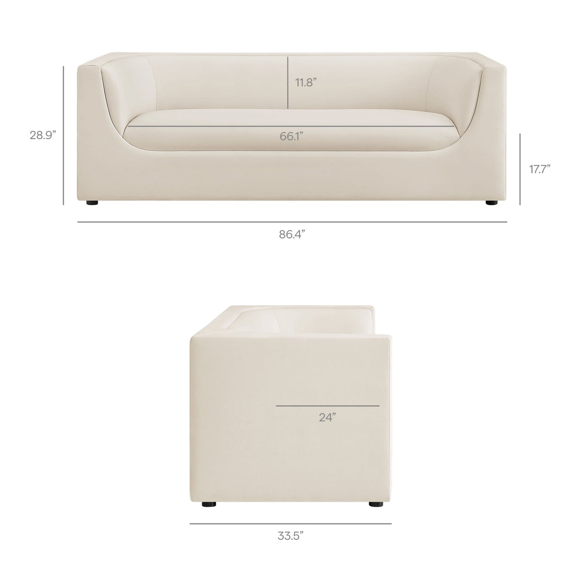 Hilda 86" Curved Back Performance Velvet Sofa