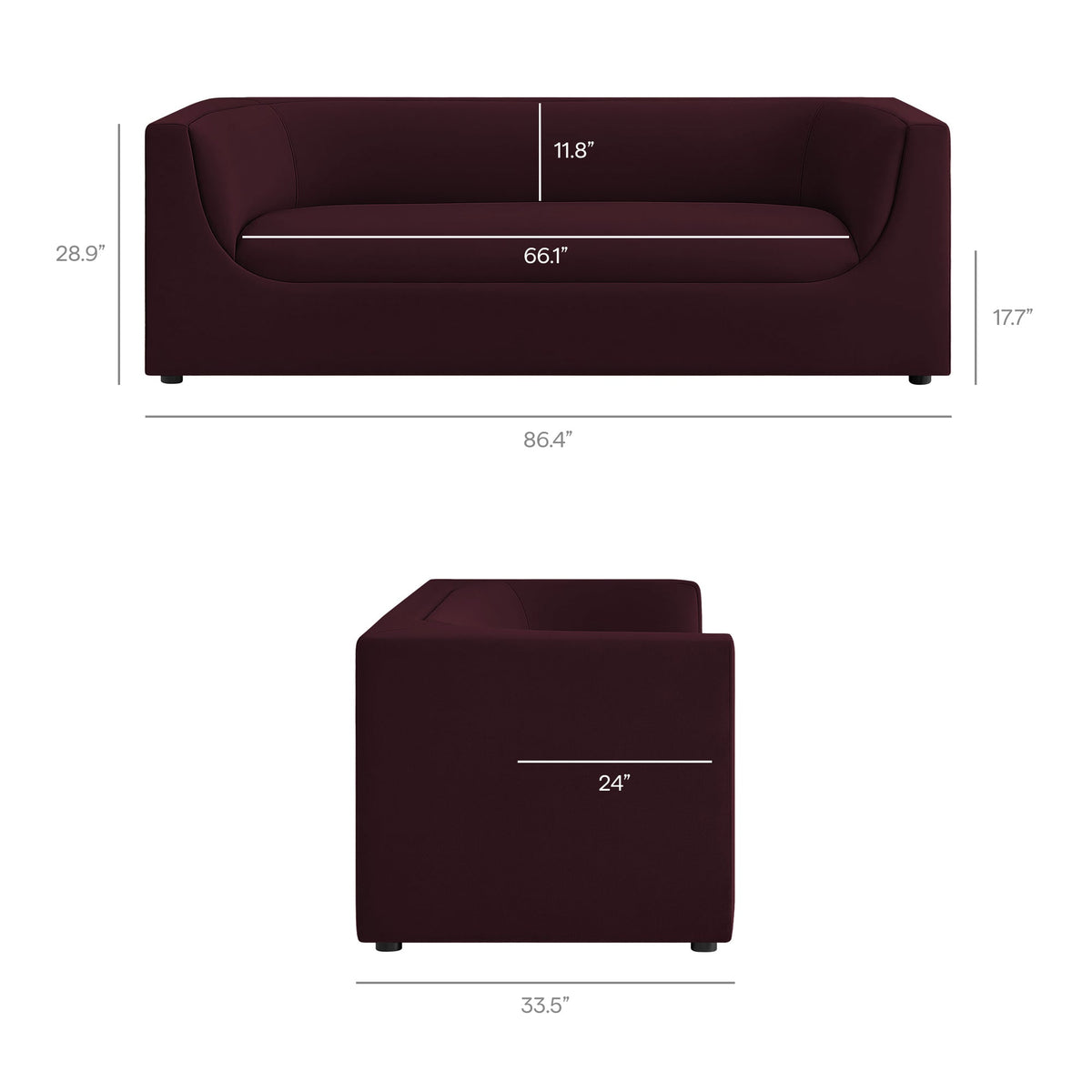 Hilda 86" Curved Back Performance Velvet Sofa