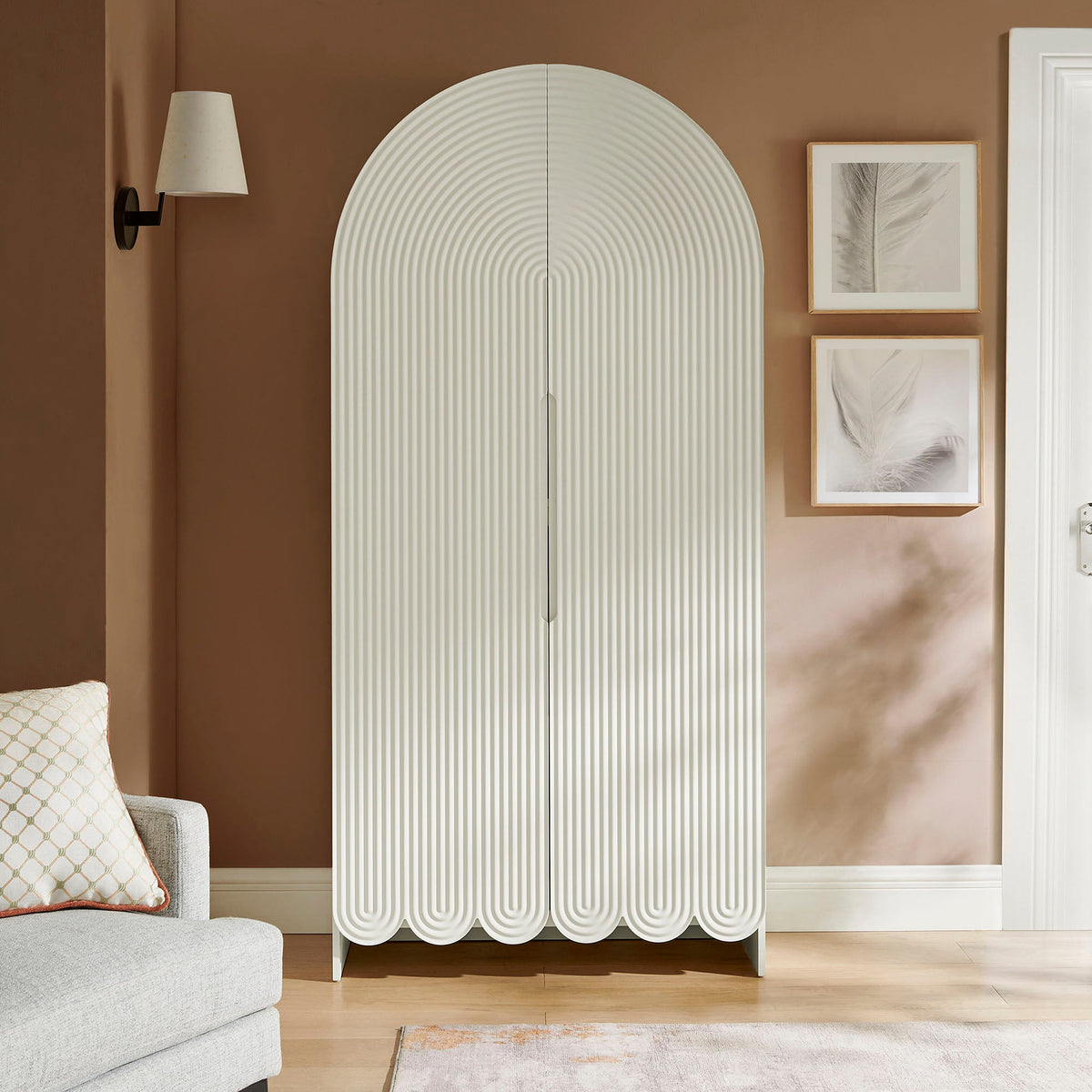Dahlia 78 Inch Fluted and Scalloped Arched Storage Cabinet