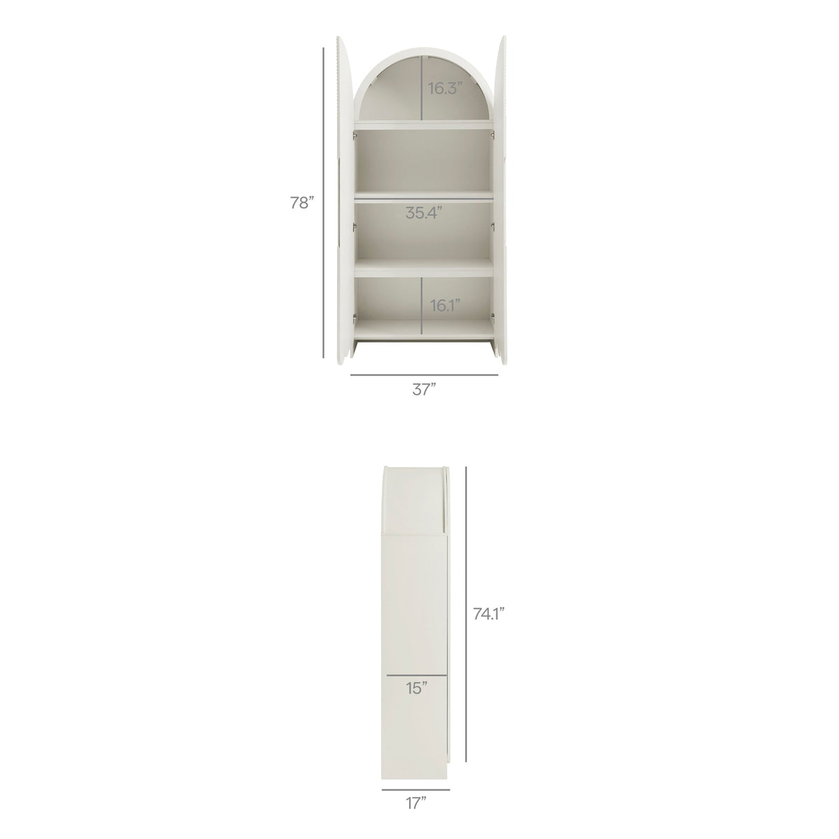 Dahlia 78 Inch Fluted and Scalloped Arched Storage Cabinet