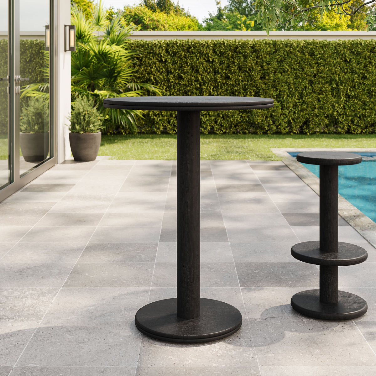 Neo 31 Inch Round Indoor - Outdoor Patio Wood Bar Table