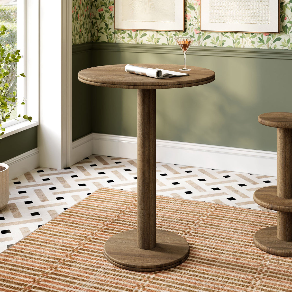 Neo 31 Inch Round Indoor - Outdoor Patio Wood Bar Table