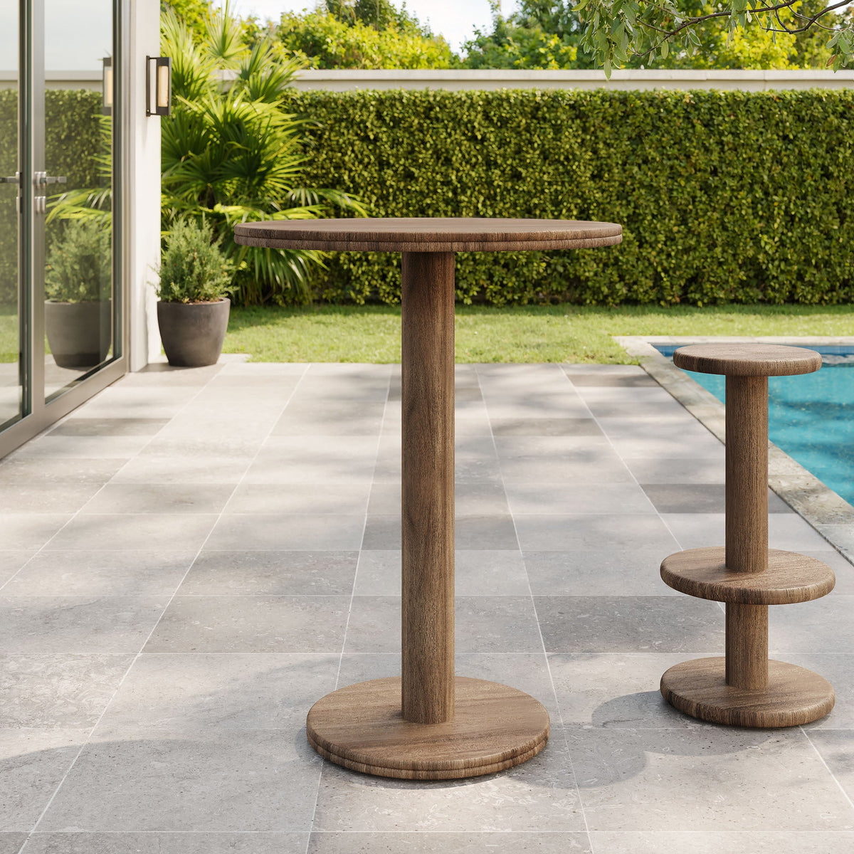 Neo 31 Inch Round Indoor - Outdoor Patio Wood Bar Table
