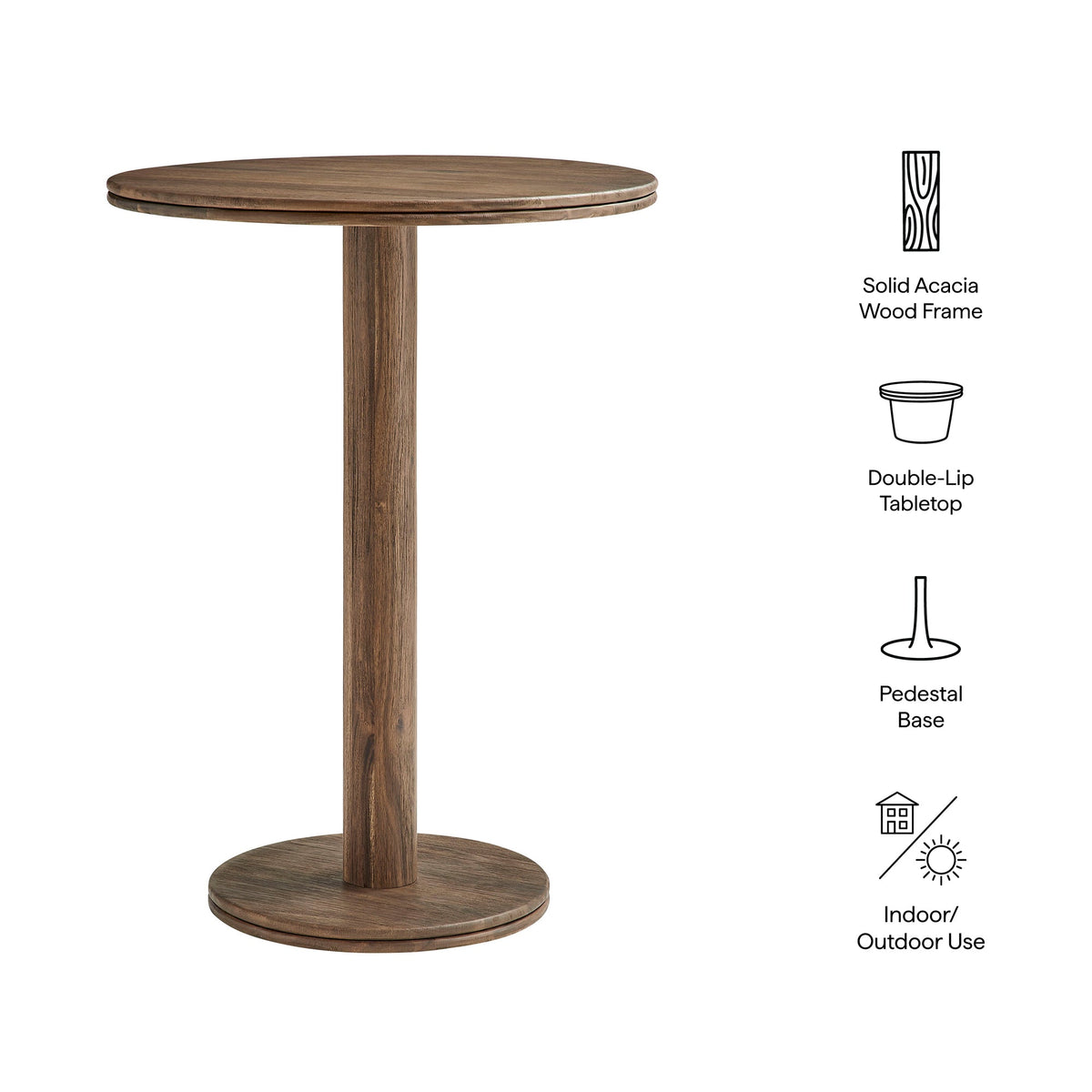 Neo 31 Inch Round Indoor - Outdoor Patio Wood Bar Table