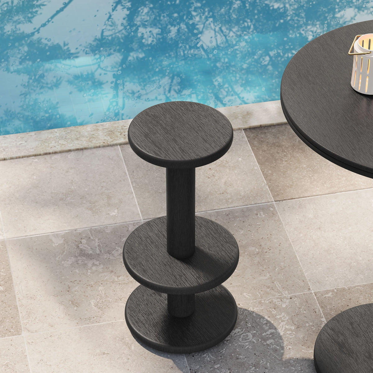Neo 15 Inch Round Indoor - Outdoor Patio Wood Bar Stools