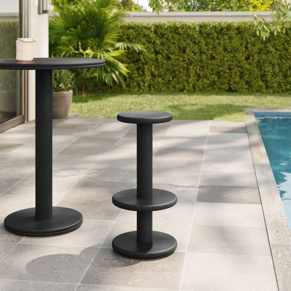 Neo 15 Inch Round Indoor - Outdoor Patio Wood Bar Stools