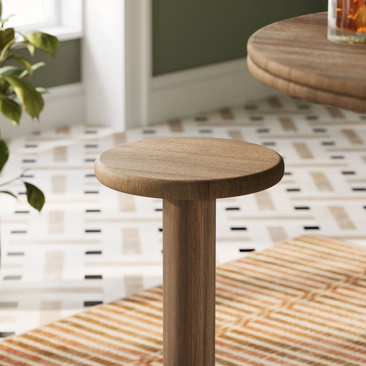 Neo 15 Inch Round Indoor - Outdoor Patio Wood Bar Stools