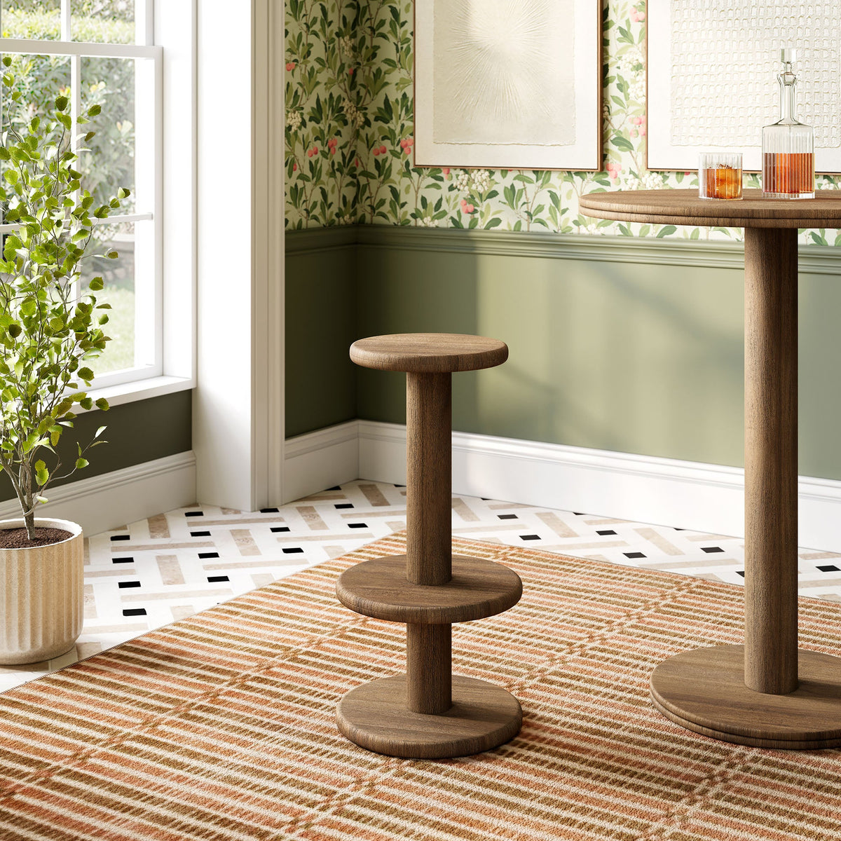 Neo 15 Inch Round Indoor - Outdoor Patio Wood Bar Stools
