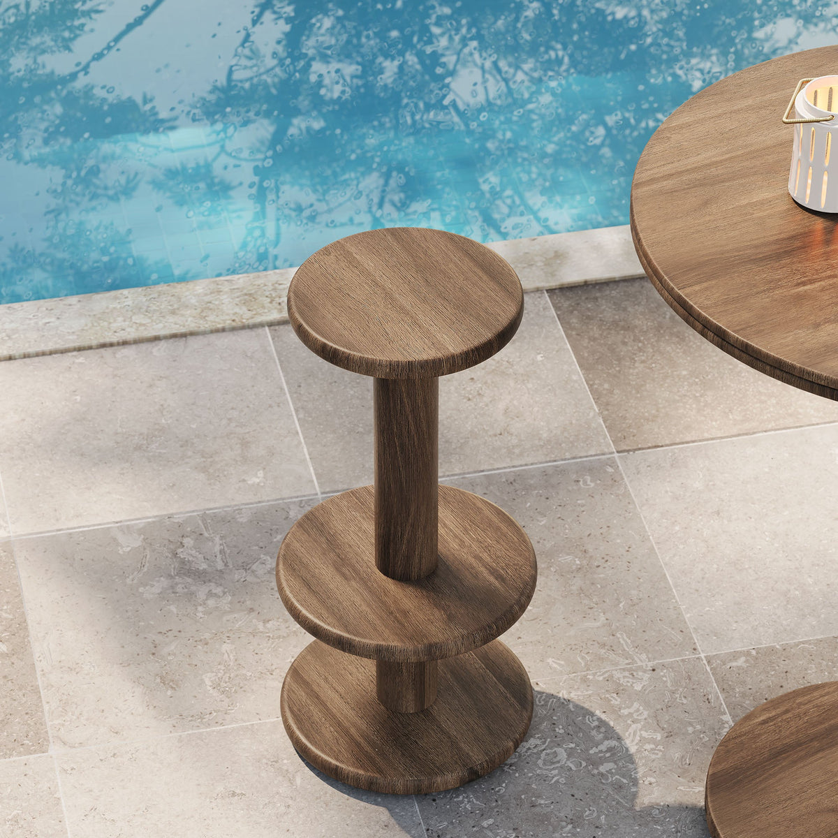 Neo 15 Inch Round Indoor - Outdoor Patio Wood Bar Stools