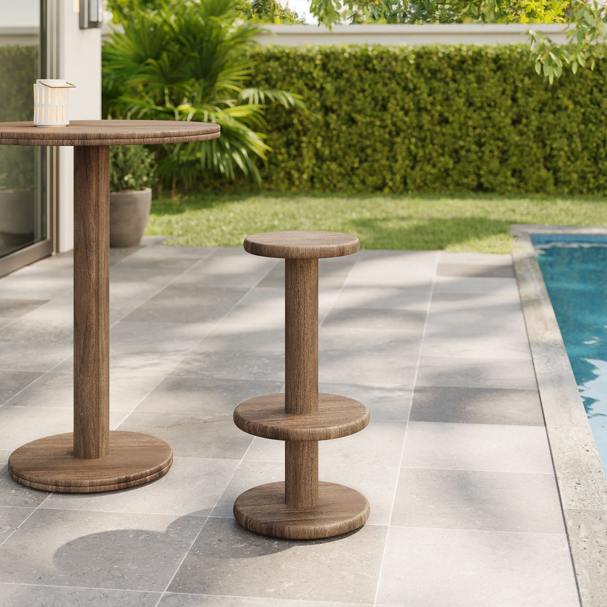 Neo 15 Inch Round Indoor - Outdoor Patio Wood Bar Stools
