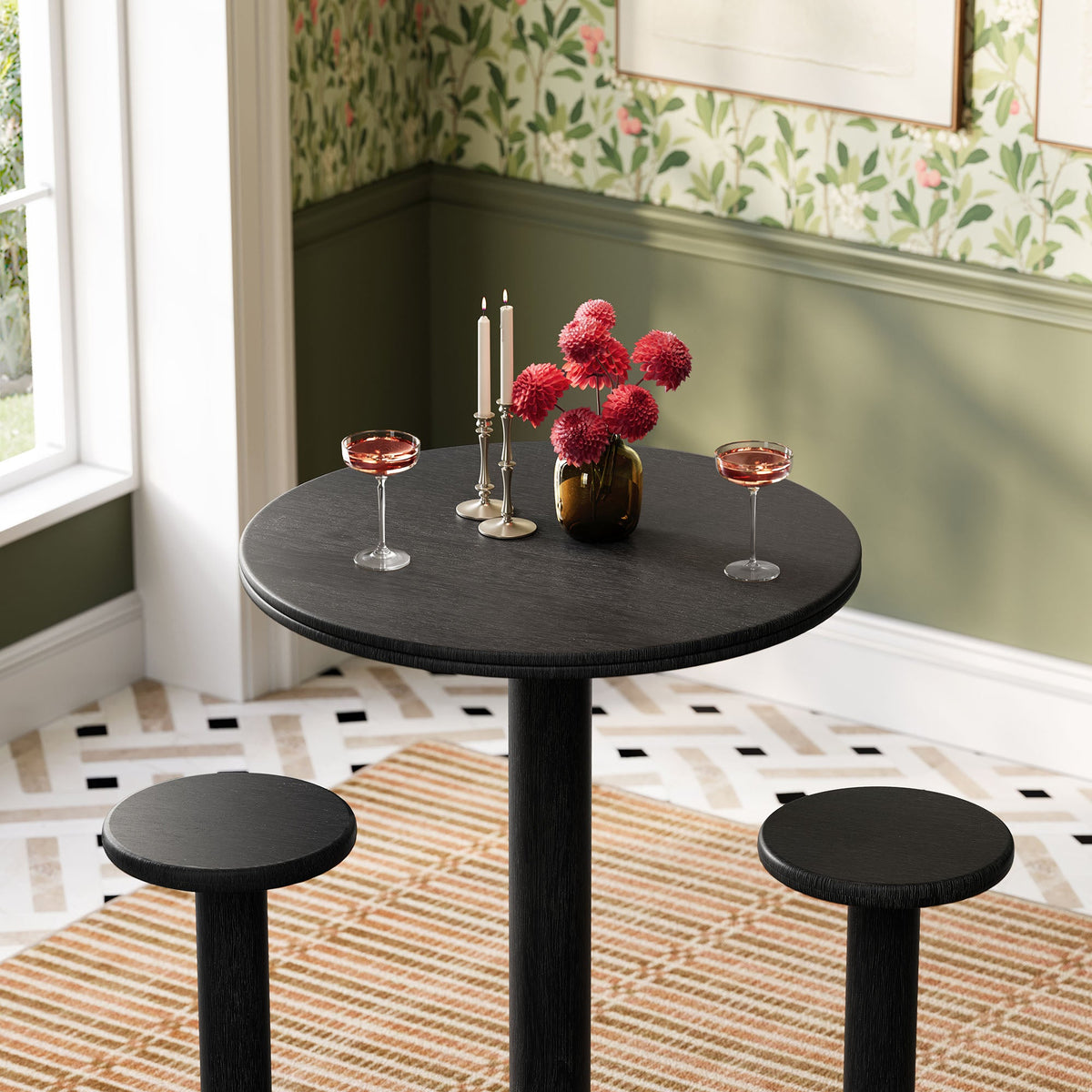 Neo 3-Piece Round Indoor - Outdoor Patio Wood Bar Table And Stool Set