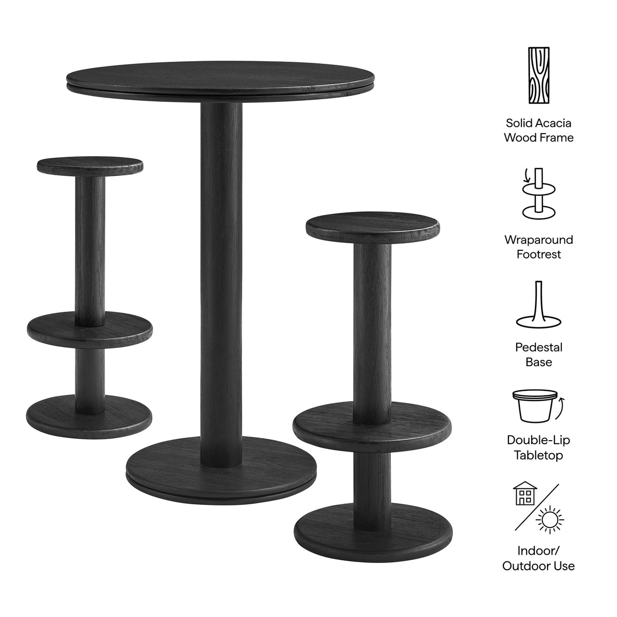 Neo 3-Piece Round Indoor - Outdoor Patio Wood Bar Table And Stool Set
