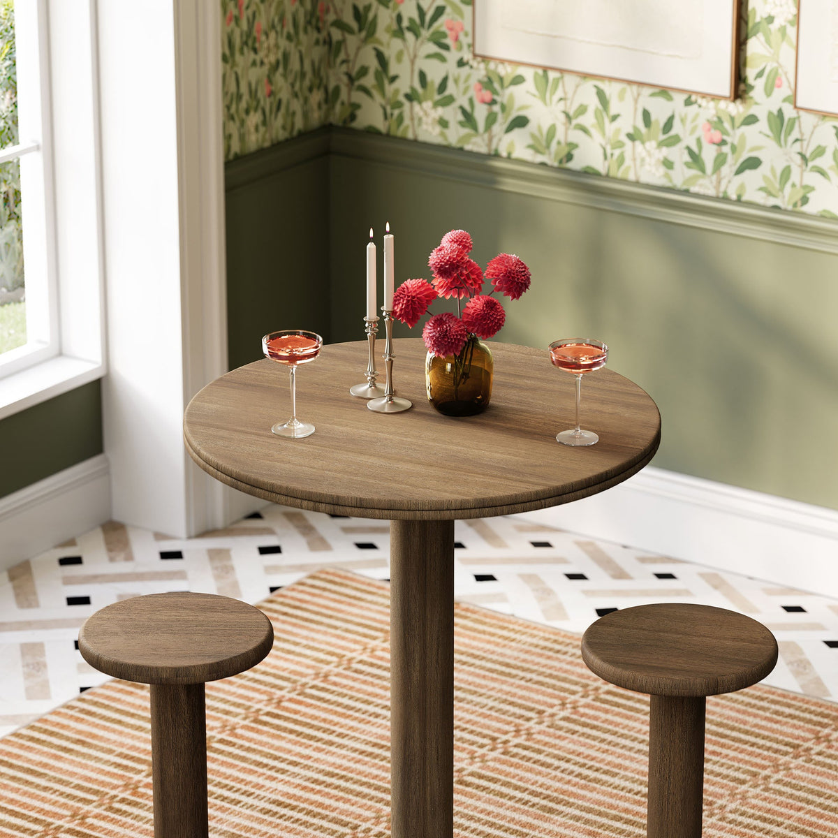 Neo 3-Piece Round Indoor - Outdoor Patio Wood Bar Table And Stool Set