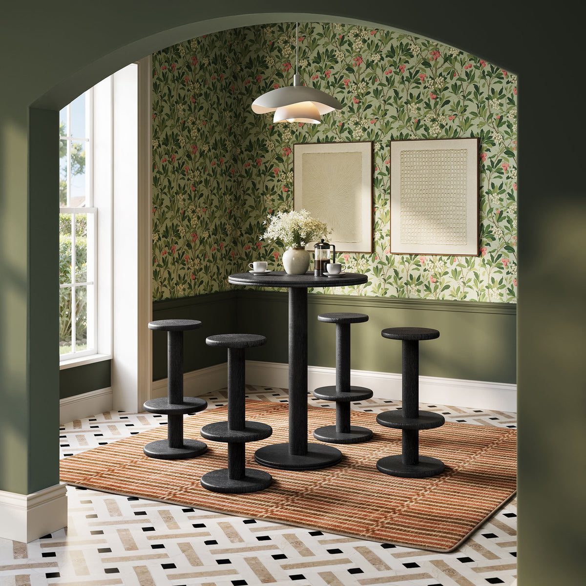 Neo 5-Piece Round Indoor - Outdoor Round Patio Bar Table And Stool Set