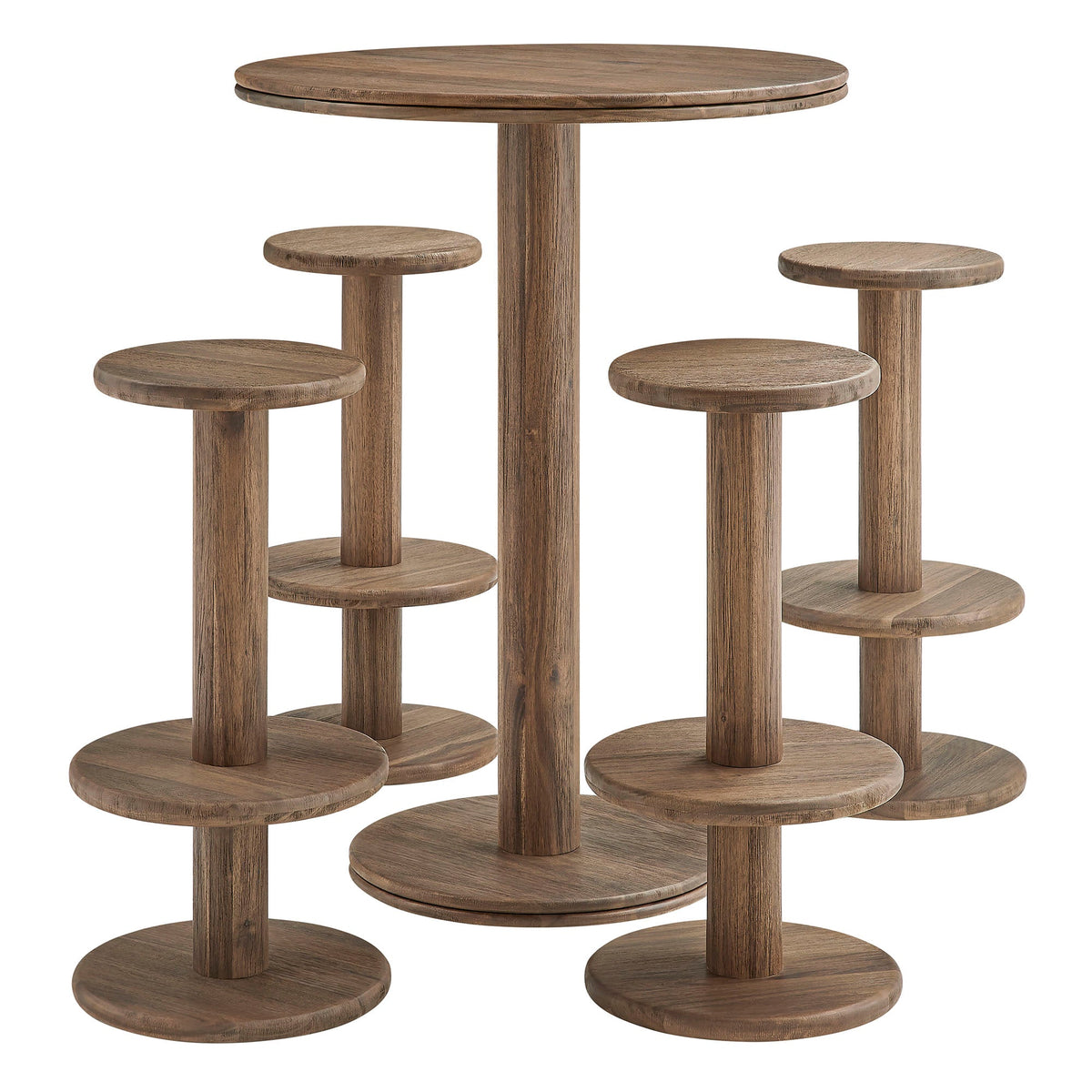 Neo 5-Piece Round Indoor - Outdoor Round Patio Bar Table And Stool Set