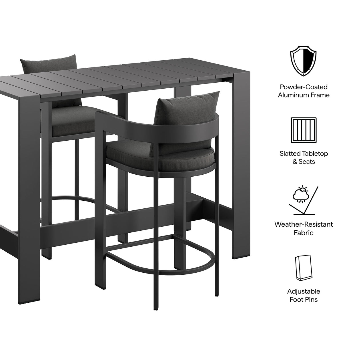 Tahoe 3-Piece Outdoor Aluminum Bar Table Set