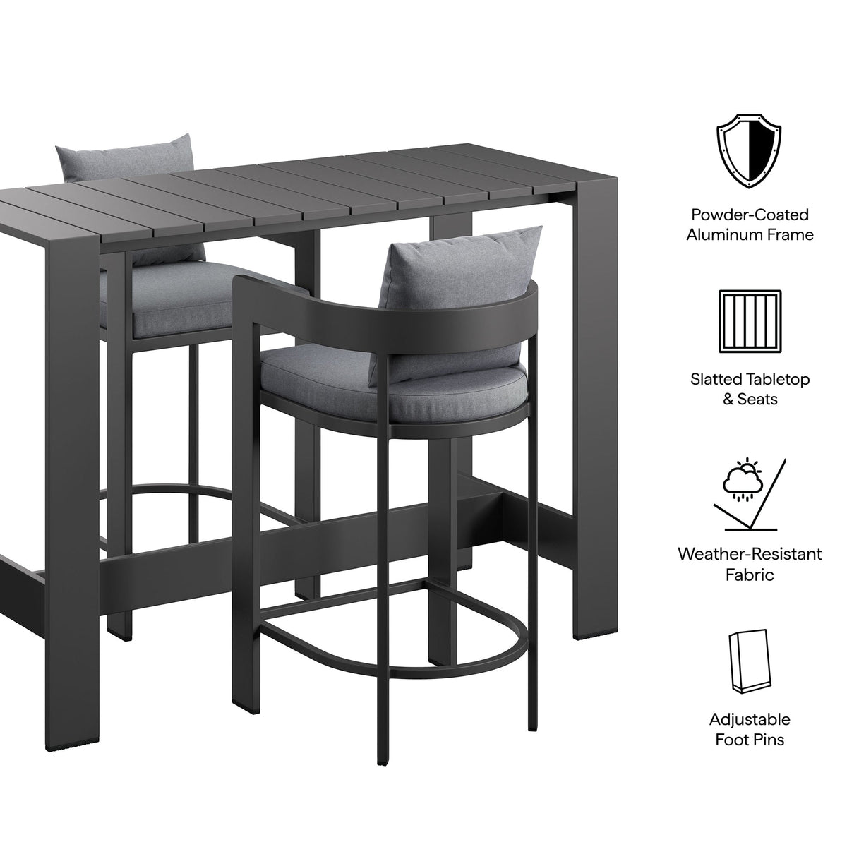 Tahoe 3-Piece Outdoor Aluminum Bar Table Set