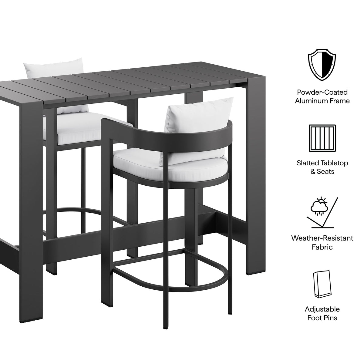 Tahoe 3-Piece Outdoor Aluminum Bar Table Set
