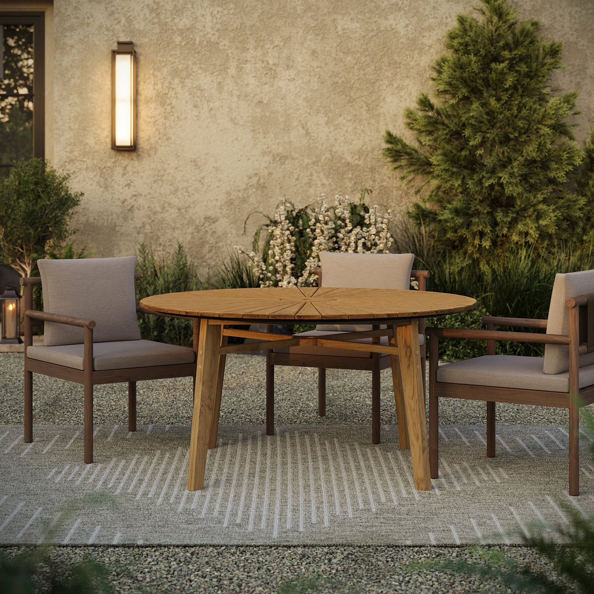 Cielo 59" Sunburst Outdoor Teak Dining Table