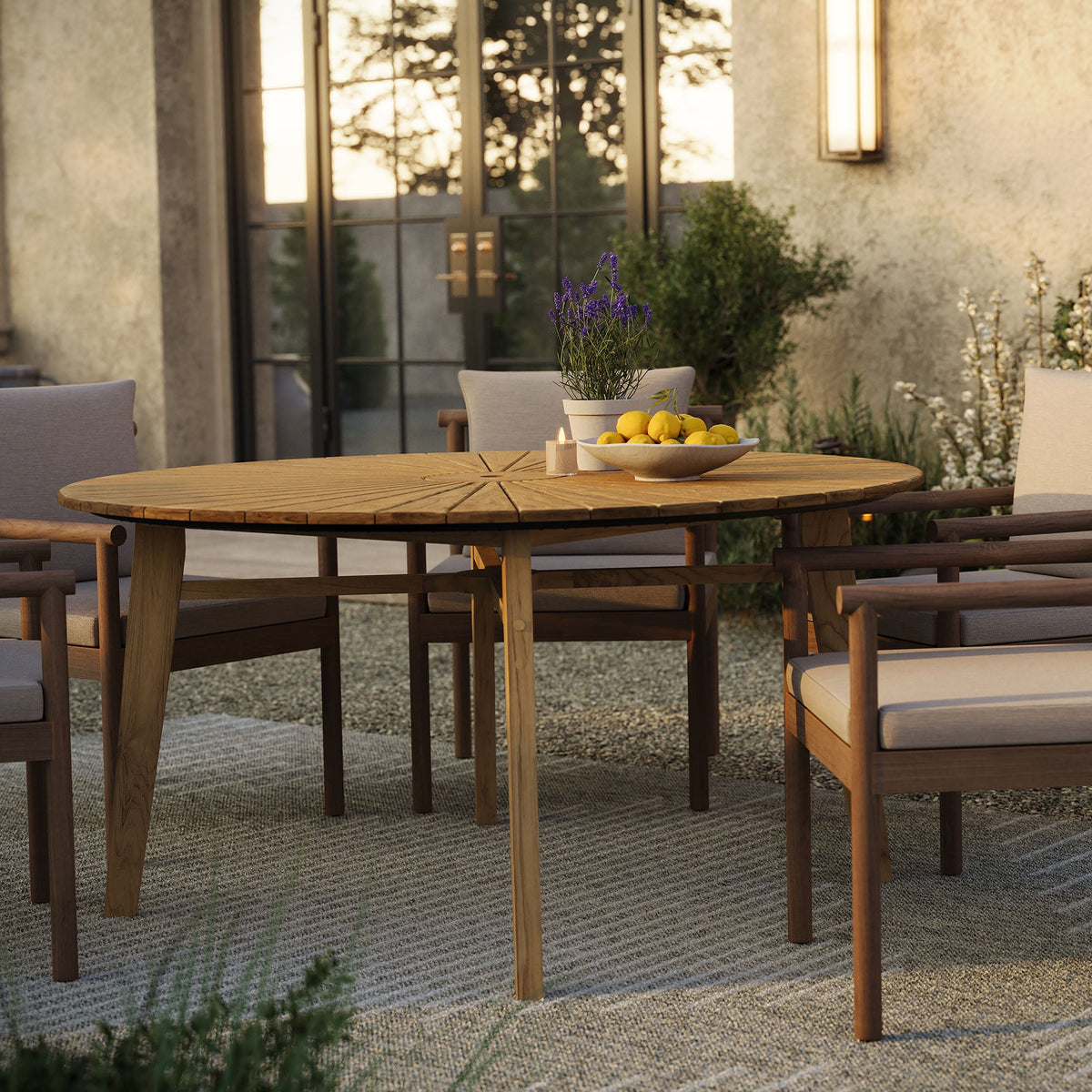 Cielo 59" Sunburst Outdoor Teak Dining Table