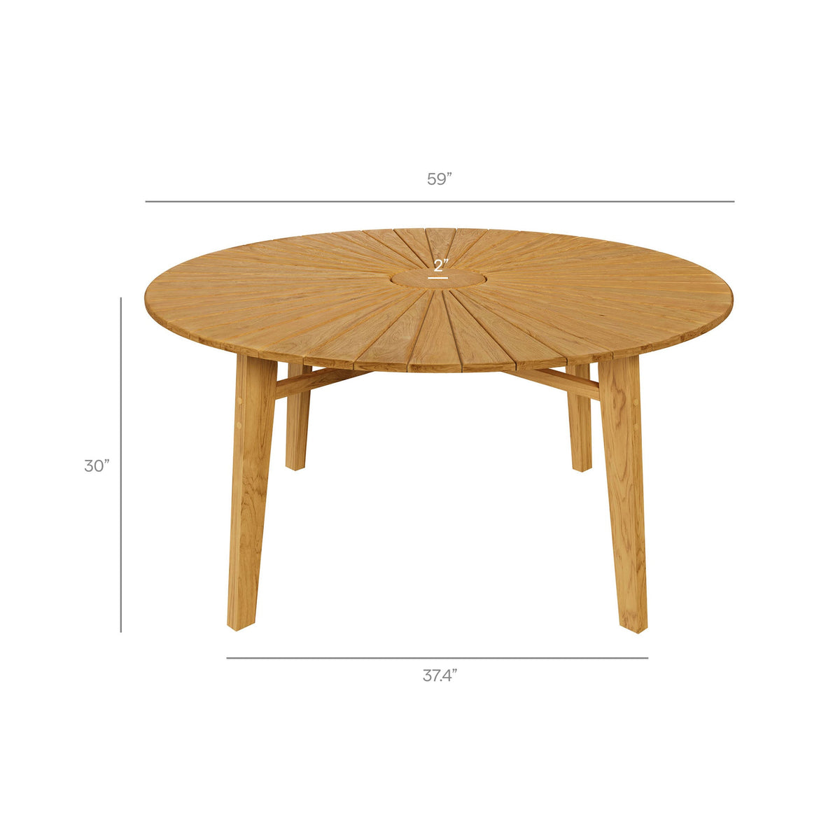 Cielo 59" Sunburst Outdoor Teak Dining Table