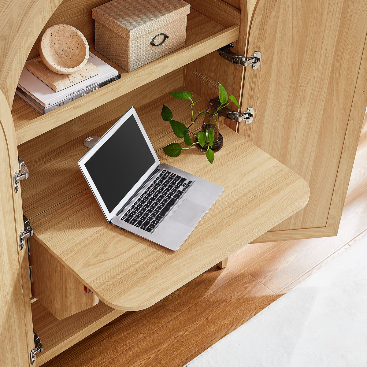 Calista 63 Inch Arched Storage Cabinet With Folding Desk - view 15