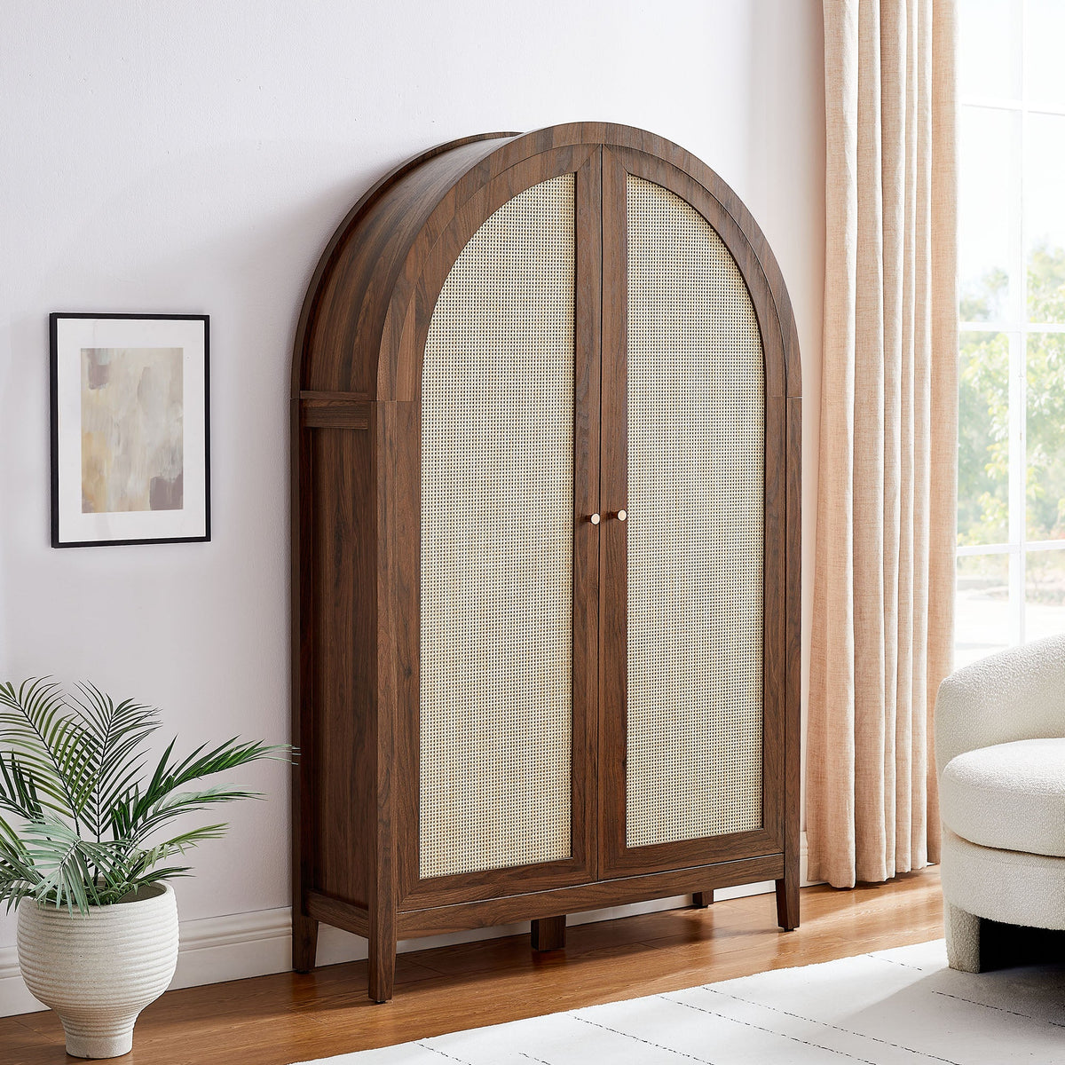 Calista 63 Inch Arched Storage Cabinet With Folding Desk - view 14