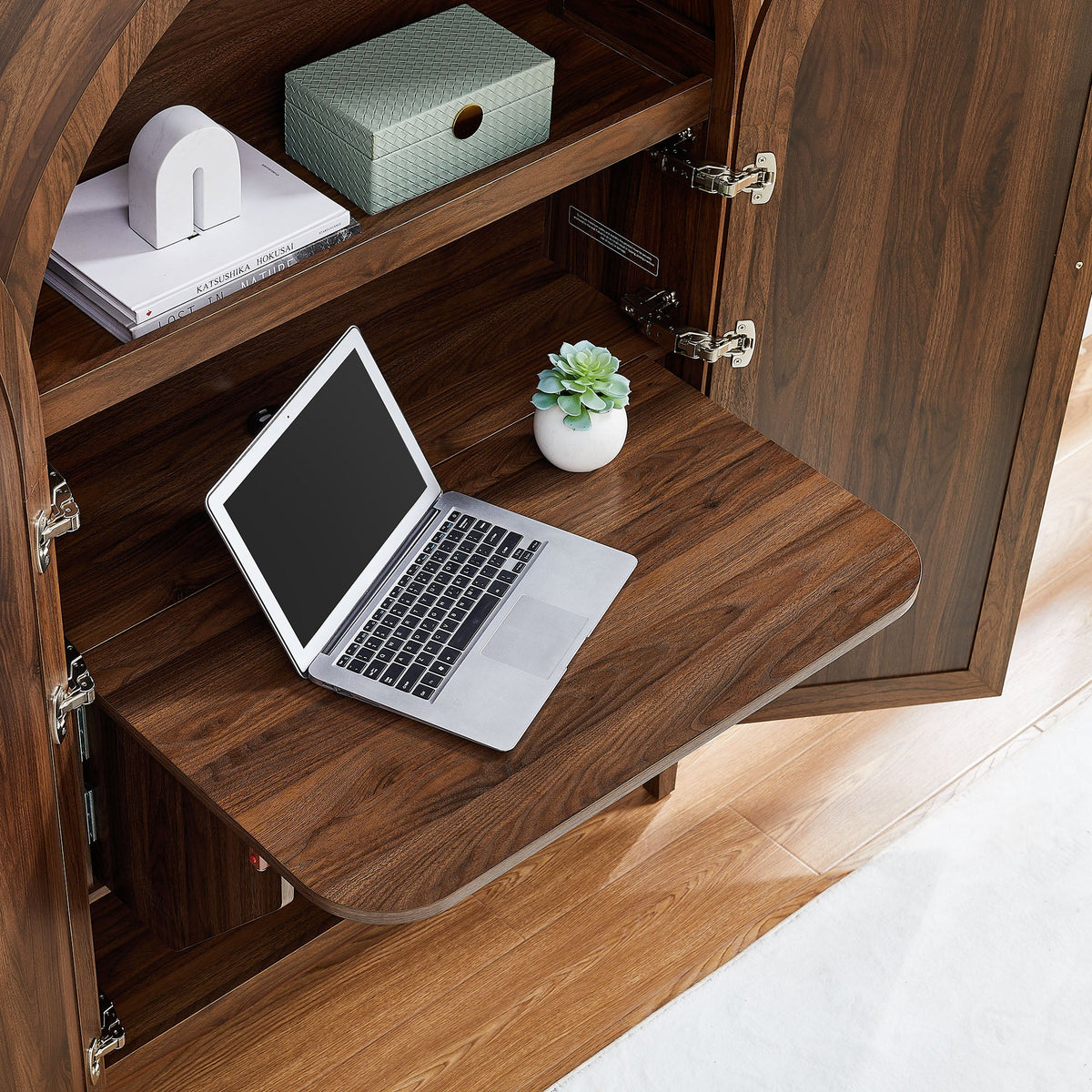 Calista 63 Inch Arched Storage Cabinet With Folding Desk - view 16
