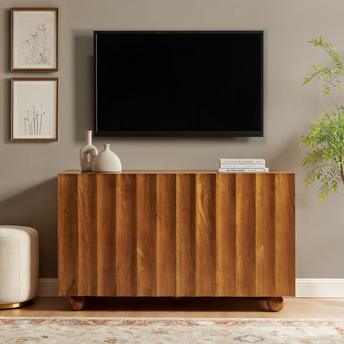 Sorren 54 Inch Scalloped Mango Wood