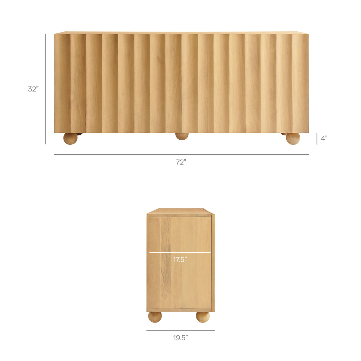 Sorren 72 Inch Scalloped Wood 4-Door Sideboard
