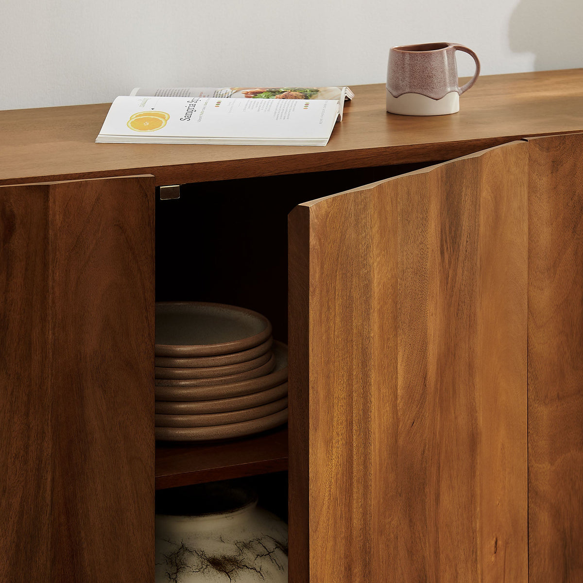 Sorren 72 Inch Scalloped Wood 4-Door Sideboard