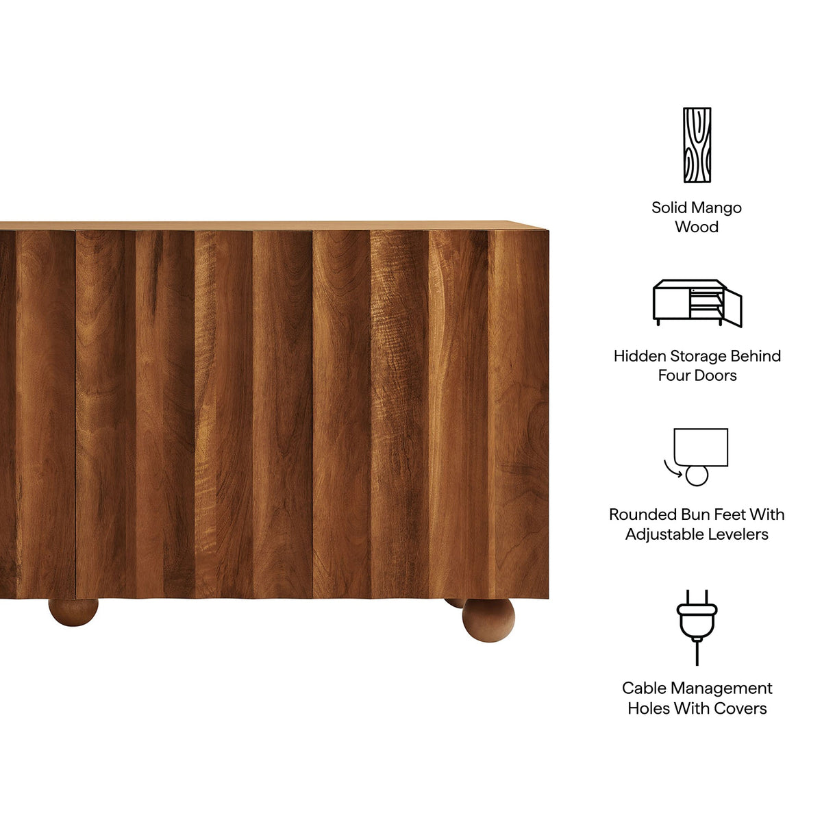 Sorren 72 Inch Scalloped Wood 4-Door Sideboard