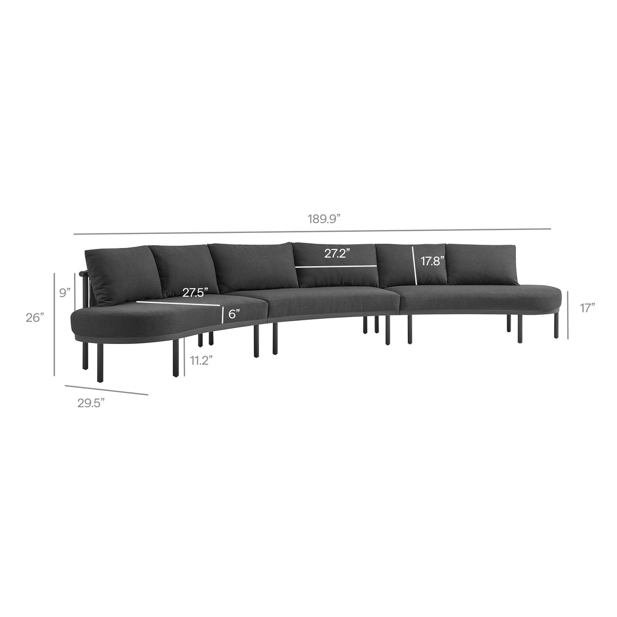 Porta 3 Piece Outdoor Aluminum Modular Sofa