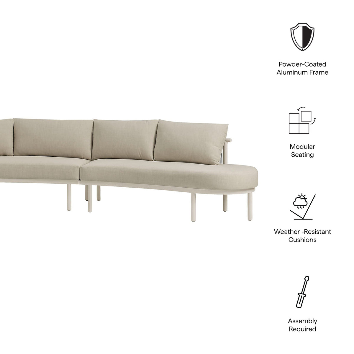 Porta 3 Piece Outdoor Aluminum Modular Sofa